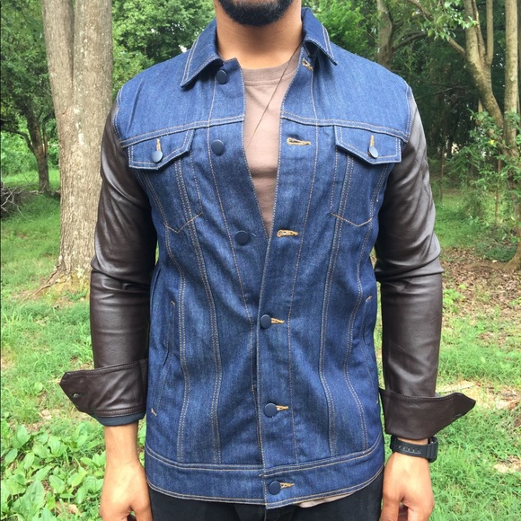 Five Four Denim Jacket with Faux Leather Sleeves - Picture 3 of 4